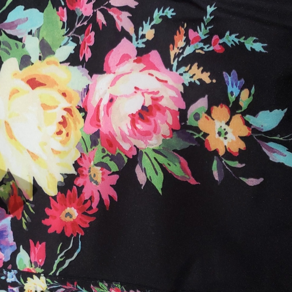 Nwt Dalia MacPhee Dress Large Black Pink Floral Button-Front  Long Sleeve Mi… - Picture 5 of 13